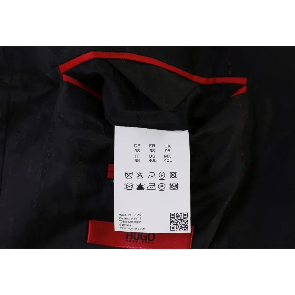 Hugo Boss Red Label Black Sharkskin Shiny Wool 2-Btn Slim Fit Suit 40L